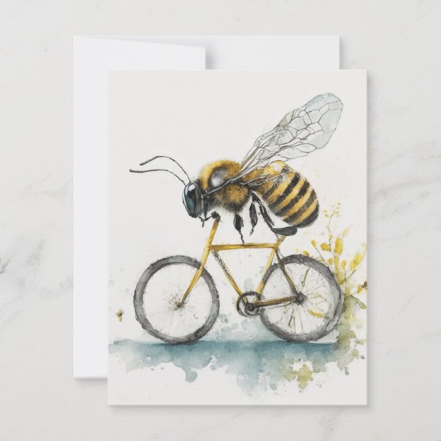 Tarjeta Pequeña Abeja divertida montando un dibujo de la acuarela  (Anverso)
