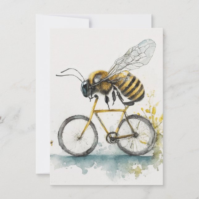 Tarjeta Pequeña Abeja divertida montando un dibujo de la acuarela  (Anverso)