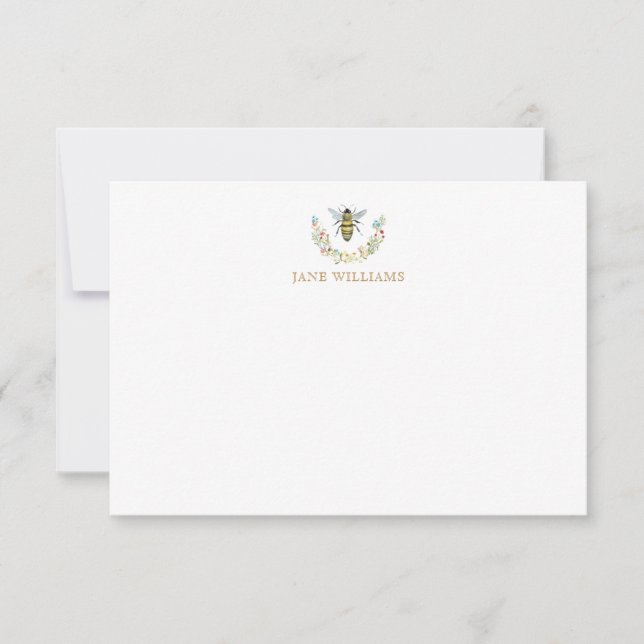 Tarjeta Pequeña Abeja floral acuarela personalizada (Anverso)