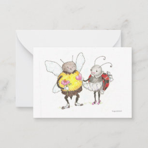 Tarjeta Pequeña abeja y ladybug minúscula valentina