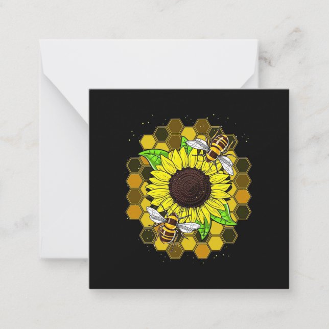 Tarjeta Pequeña Abejas Hippie Girasoles (Anverso)