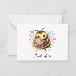Tarjeta Pequeña Abejorro Dulce con un Ramo Floral de Agradecimient