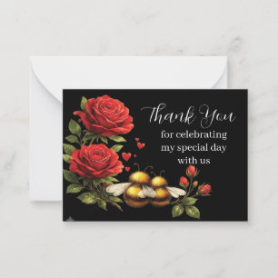 Tarjeta Pequeña Abejorros y Rosas Rojas Gracias