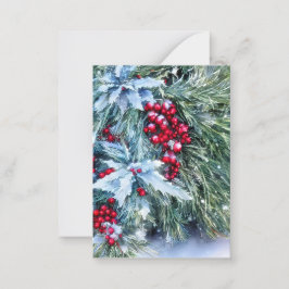 Tarjeta Pequeña Abeto nevado y acebo presupuesto mini Navidad