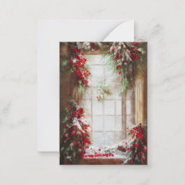 Tarjeta Pequeña Abeto y bayas ventana presupuesto mini Navidad