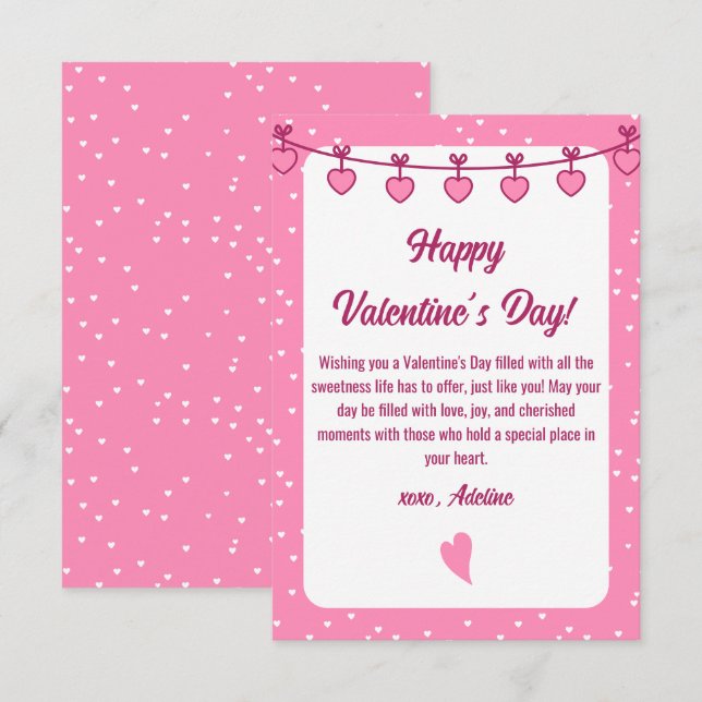 Tarjeta Pequeña Abrazo dulce: Día de San Valentín romántico rosa y (Anverso / Reverso)