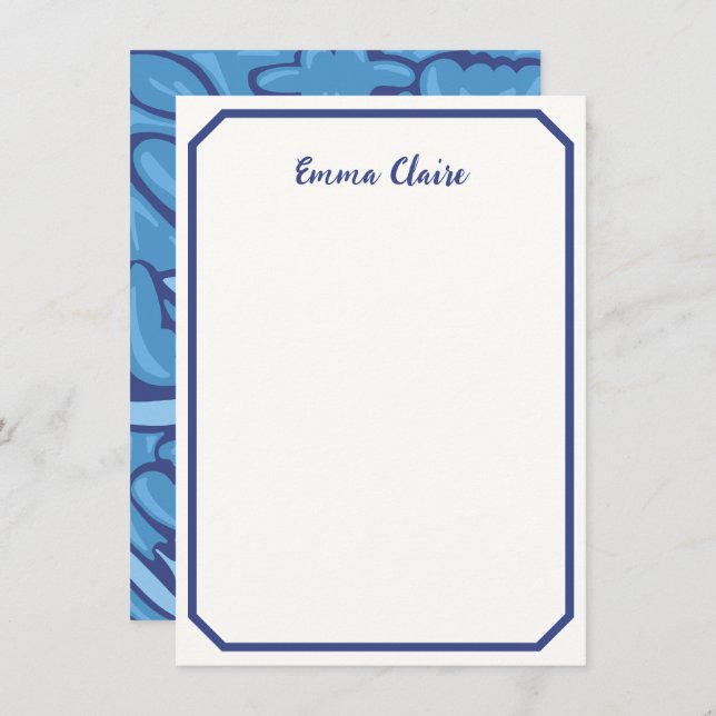 Tarjeta Pequeña Abstract Blue Floral Patterned Note Card (Anverso / Reverso)