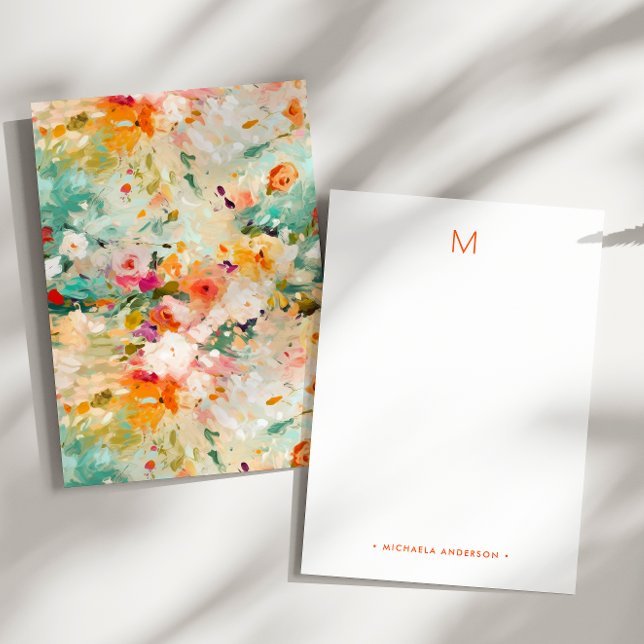Tarjeta Pequeña Abstract Floral Painting Monogram Name Stationery (Subido por el creador)