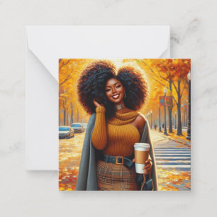 Tarjeta Pequeña Acción de Gracias de moda para una mujer afroameri