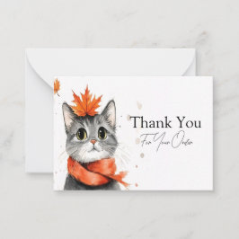 Tarjeta Pequeña Acogedor gato con miedo Gracias