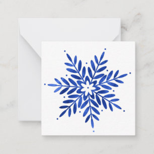 Tarjeta Pequeña Acuarela azul añil abstracta de copo de nieve 