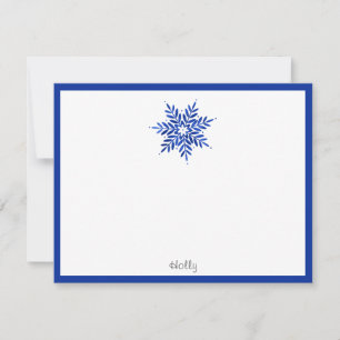 Tarjeta Pequeña Acuarela azul añil abstracta de copo de nieve