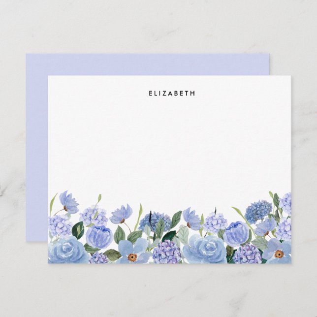 Tarjeta Pequeña Acuarela Azul Lilac Hydrangeas Personalizada (Anverso / Reverso)