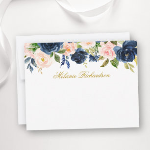 Tarjeta Pequeña Acuarela Azul rosa Floral oro personalizado