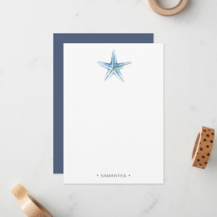 Tarjeta Pequeña Acuarela Azul Starfish Personalizado Gracias