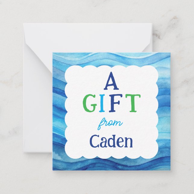Tarjeta Pequeña Acuarela Azul Un Regalo De Niños Incluido (Anverso)