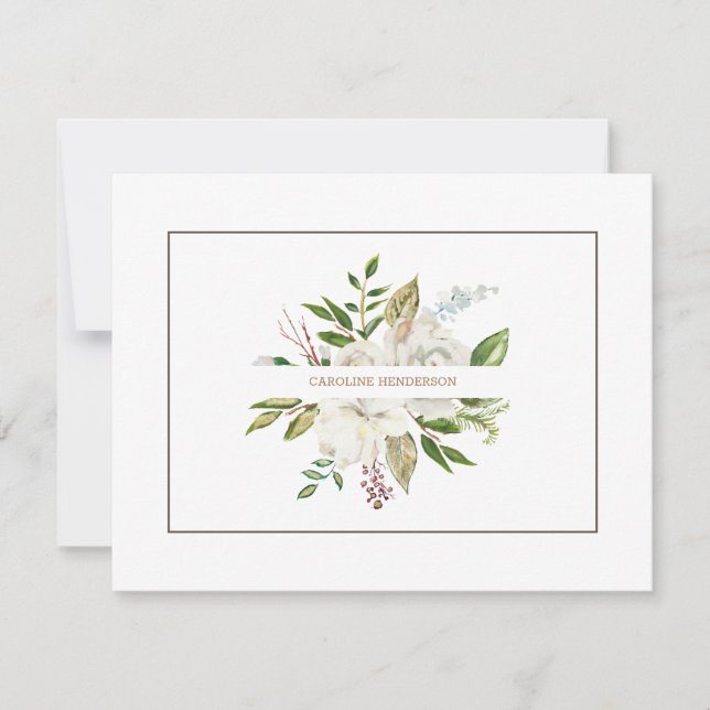 Tarjeta Pequeña Acuarela blanca rosa Floral elegante (Anverso)