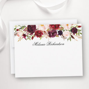 Tarjeta Pequeña Acuarela Borgoña Floral personalizada