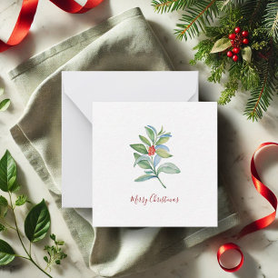 Tarjeta Pequeña Acuarela Botánica de Navidad en Rojo y Verde