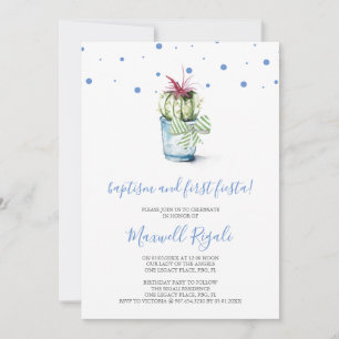 Tarjeta Pequeña Acuarela Cactus Bautismo y Primer Cumpleaños