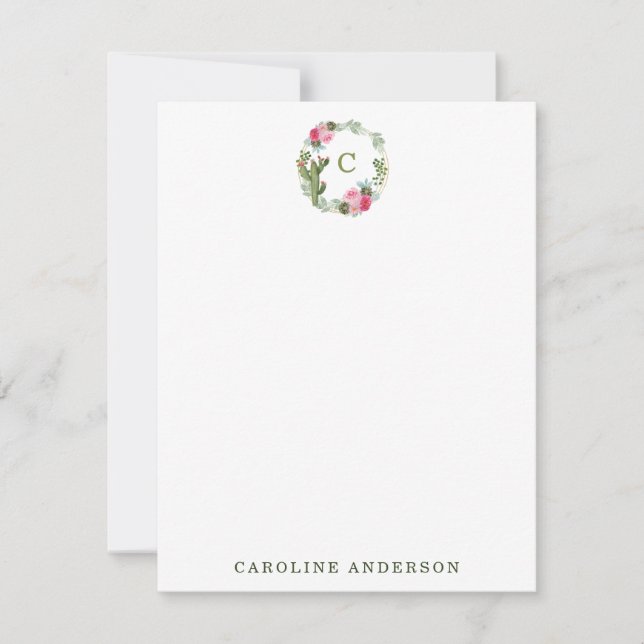Tarjeta Pequeña Acuarela Cactus Floral Rosa Personalizada (Anverso)