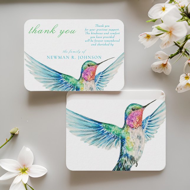 Tarjeta Pequeña Acuarela Classic Hummingbird Memorial Gracias (Subido por el creador)