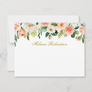 Tarjeta Pequeña Acuarela Coral blanco floral oro personalizado