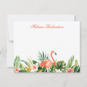 Tarjeta Pequeña Acuarela Coral Flamingo Floral Tropical