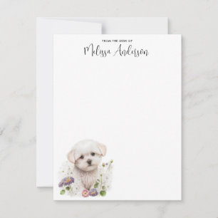 Tarjeta Pequeña Acuarela de cachorro de perro maltés personalizada