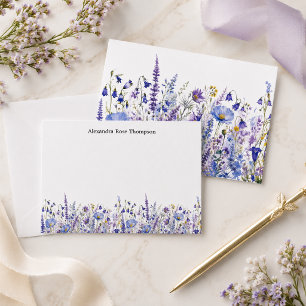 Tarjeta Pequeña Acuarela de flores silvestres azules y moradas per