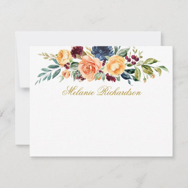 Tarjeta Pequeña Acuarela de oro floral mixto personalizado (Anverso)