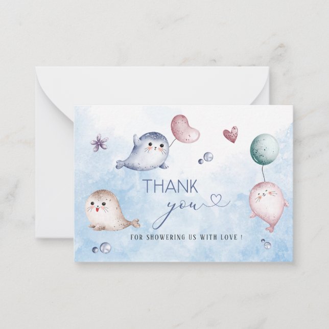 Tarjeta Pequeña Acuarela Elegante Bebé Sello ducha bebé gracias (Anverso)