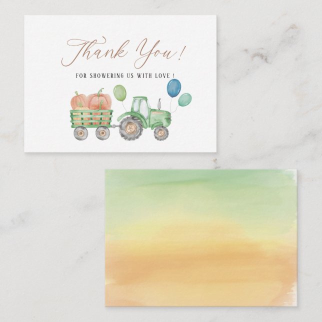 Tarjeta Pequeña Acuarela Elegante Calabaza Tractor de bebé ducha q (Anverso / Reverso)