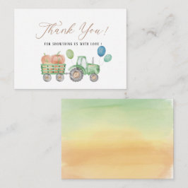 Tarjeta Pequeña Acuarela Elegante Calabaza Tractor de bebé ducha q