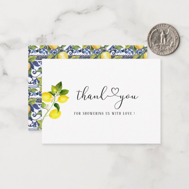 Tarjeta Pequeña Acuarela Elegante Citrus Lemon ducha bebé gracias (Anverso/Reverso In Situ)