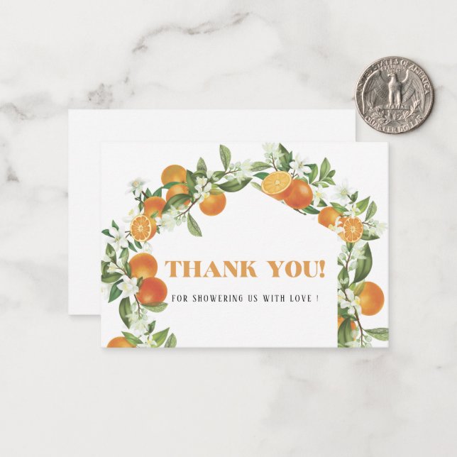 Tarjeta Pequeña Acuarela Elegante Naranja Citrus bebé ducha gracia (Anverso/Reverso In Situ)