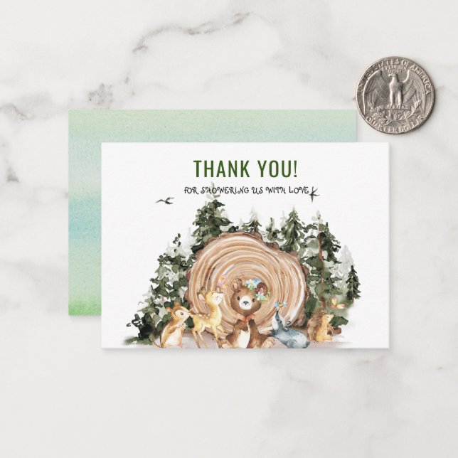 Tarjeta Pequeña Acuarela Elegante Woodland Animals Gracias (Anverso/Reverso In Situ)