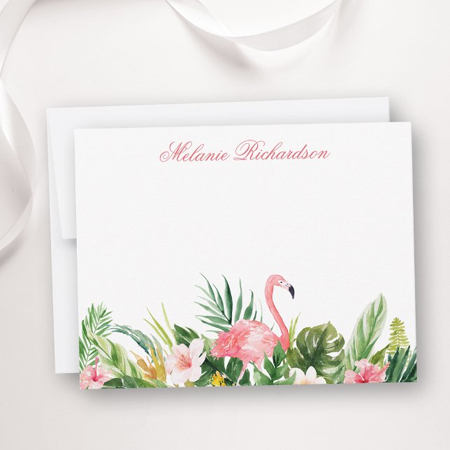 Tarjeta Pequeña Acuarela Flamingo Floral Tropical Rosa (Customize to change text size, color, style or to add more text to front or back of card.)