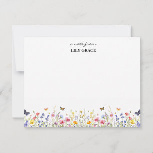 Tarjeta Pequeña Acuarela Flor Silvestre y Mariposa