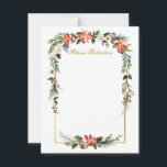 Tarjeta Pequeña Acuarela Floral de Invierno Dorado Personalizado<br><div class="desc">Tarjeta de Nota Elegante Moderna de Acuarela Floral de Invierno Personalizada con Marco Dorado. Letra Dorada. Incluye hermosas flores de pascua rojas de acuarela,  vegetación botánica,  follaje de invierno,  bayas de acebo,  rosas blancas,  algodón,  piñas y arándanos azules.</div>