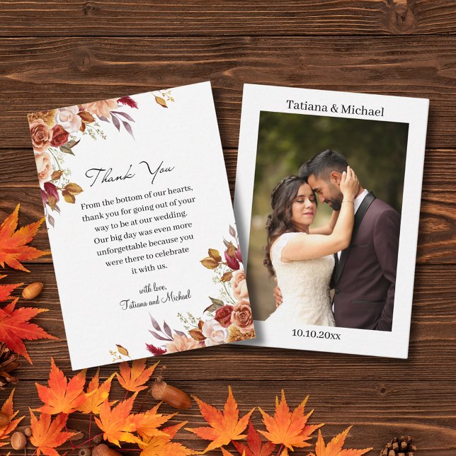 Tarjeta Pequeña acuarela floral otoño boda boda gracias foto (Subido por el creador)