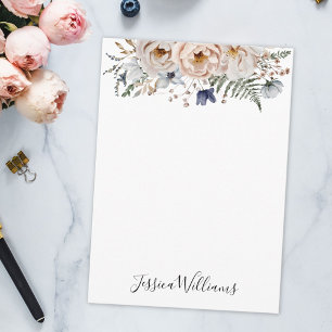 Tarjeta Pequeña Acuarela Floral Personalizada Beige Azul Bonito