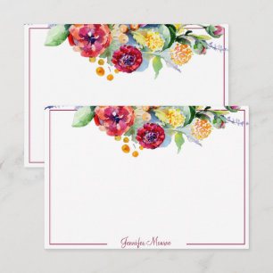 Tarjeta Pequeña Acuarela floral personalizada roja y naranja
