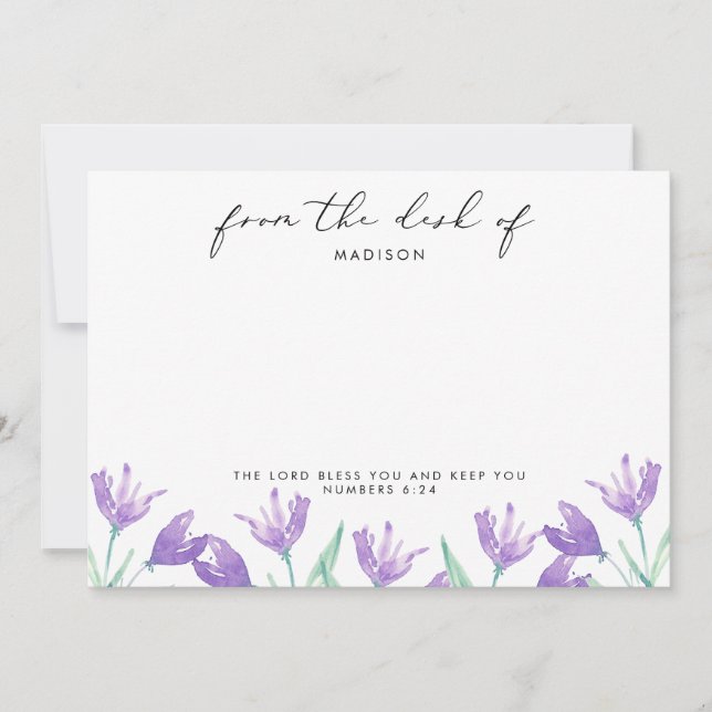Tarjeta Pequeña Acuarela Flores Lilac Escritura Personalizada (Anverso)