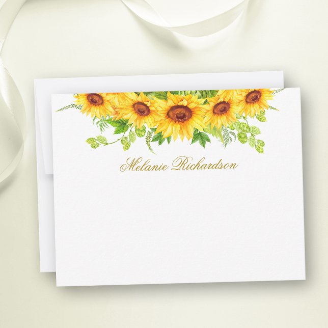 Tarjeta Pequeña Acuarela girasoles floral oro personalizado (Customize to change text color,  text style or to add more text to back of card.)