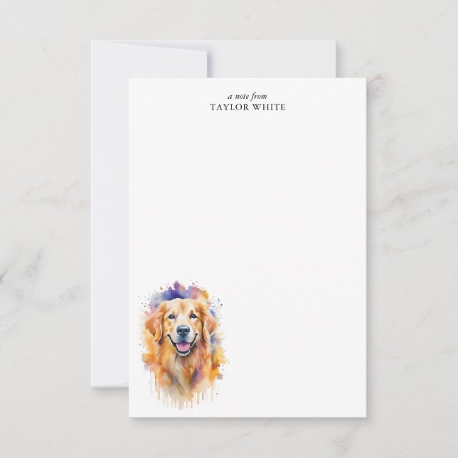 Tarjeta Pequeña Acuarela Golden Retriever Personalizado Gracias (Anverso)