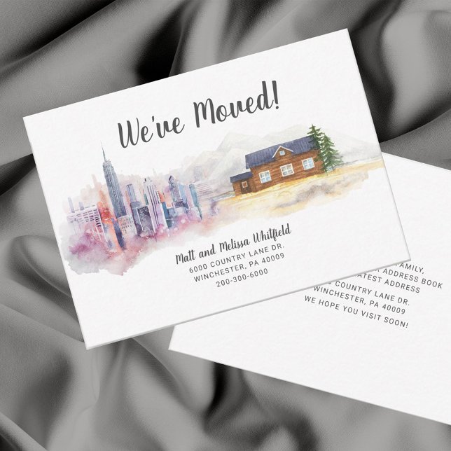 Tarjeta Pequeña Acuarela Hemos movido ciudad a campo (We Have Moved City to Country Script Moving Announcement Notecard)
