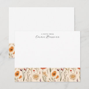 Tarjeta Pequeña Acuarela Lilas Flores Silvestres Naranja Escritura