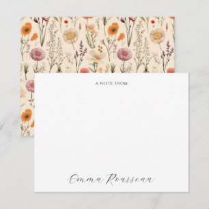Tarjeta Pequeña Acuarela Lilas Flores Silvestres Naranjas Escritur