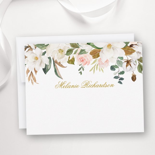 Tarjeta Pequeña Acuarela Magnolia Rosa Floral Oro personalizado (Customize to change text size, color, style or to add more text to front or back of card.)
